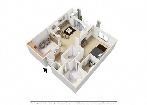 Floor plan for 1 bed, 1 bath, 825 sqft